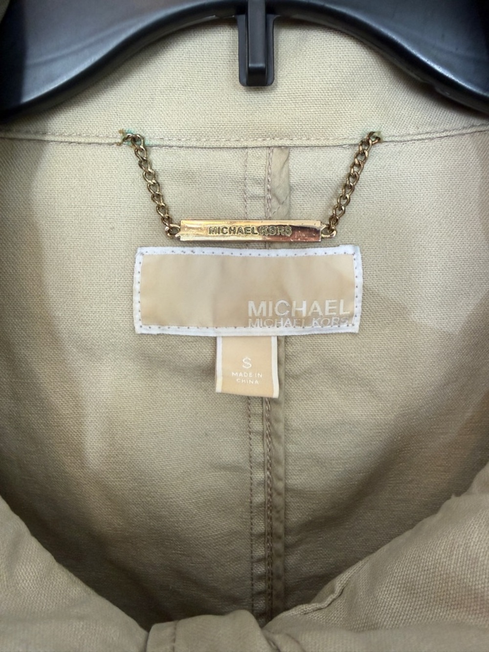 Michael Kors Khaki Utility Jacket Women’s Small Gold Hardware Crop Lightweight - Picture 2 of 5
